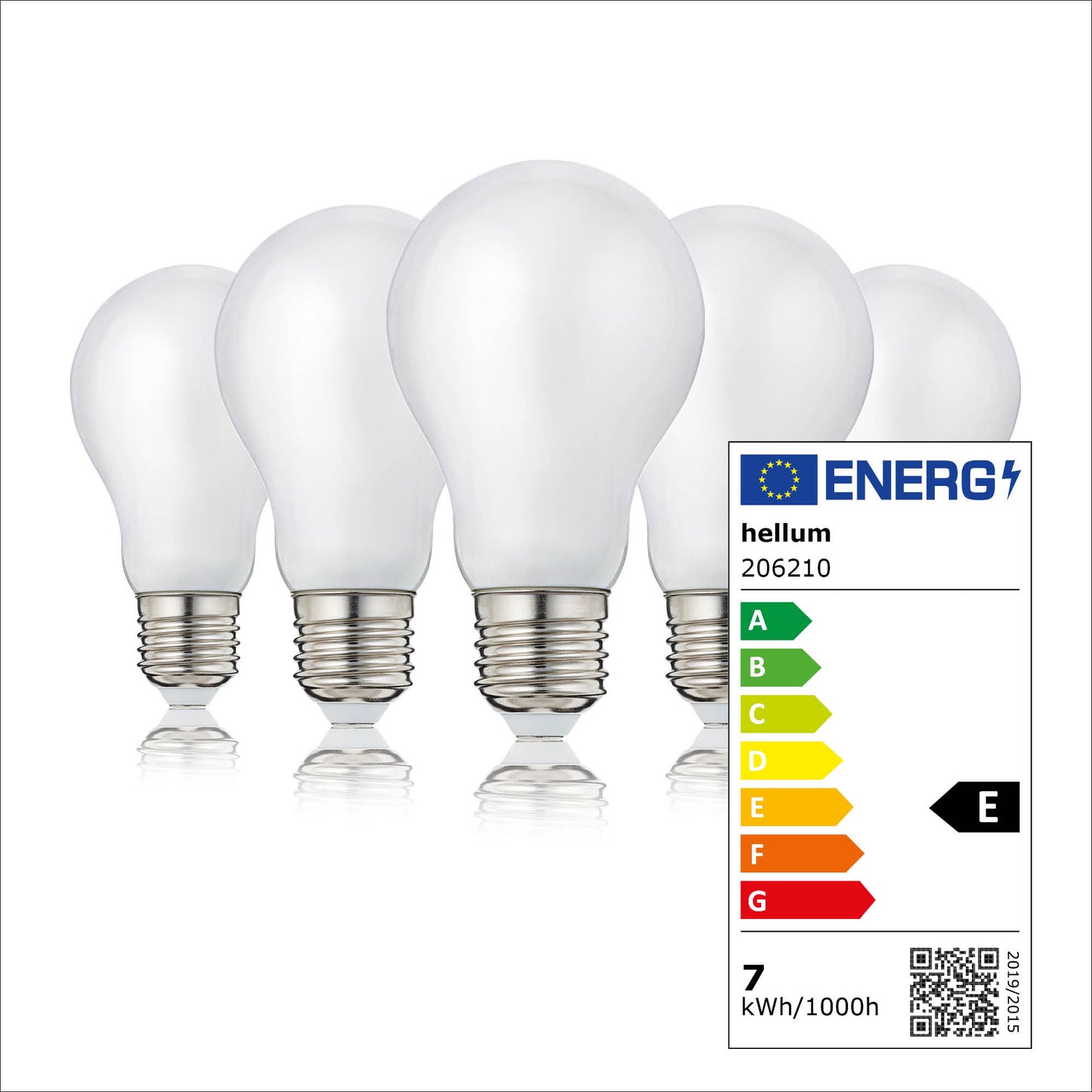 LED Glühbirne E27, 5er Set warmweiß, 7W 806 Lumen, matt, EPREL ID 1359995