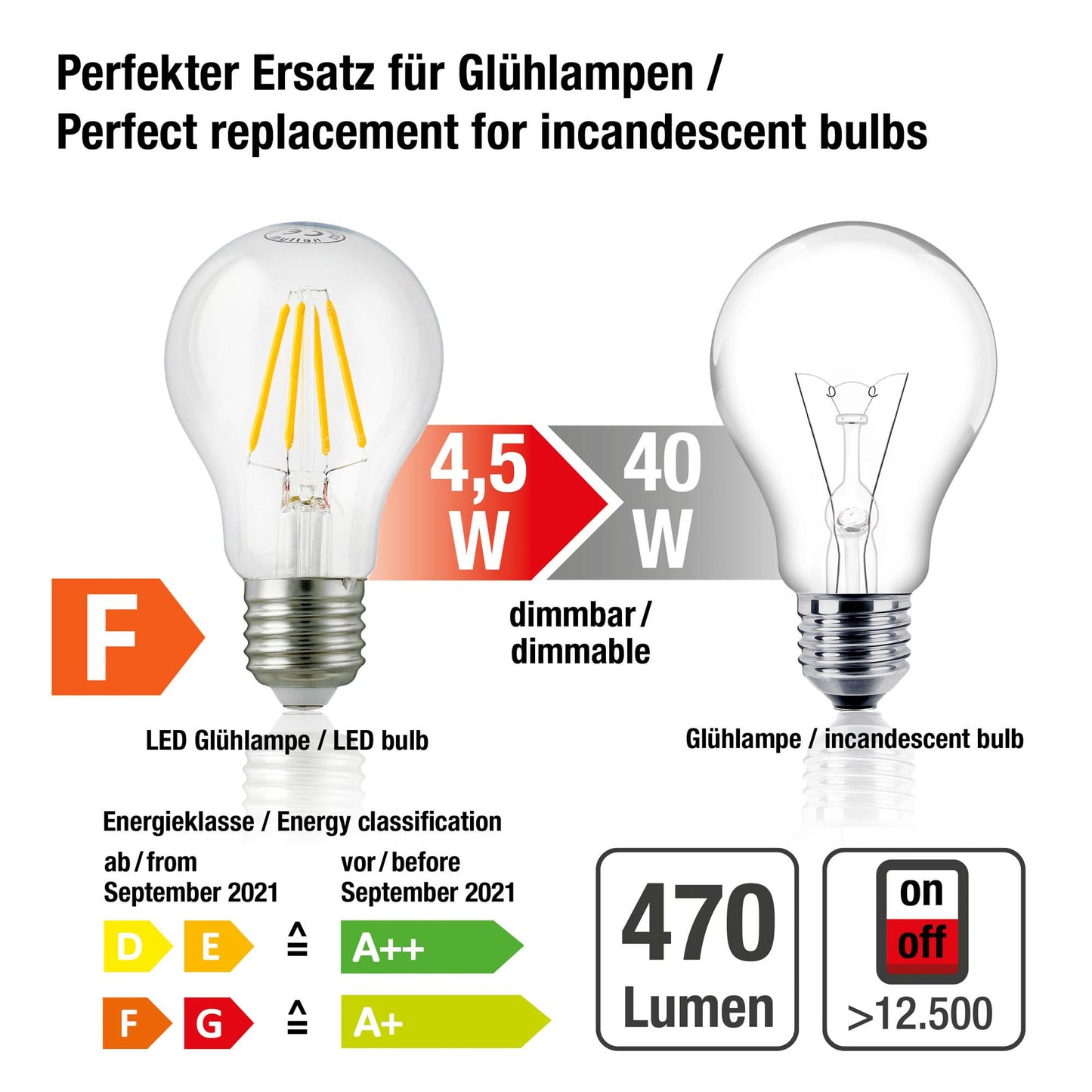 5er-Set_LED-Glühlampe A60,  E27, 4,2 W dimmbar, 470 lm, klar