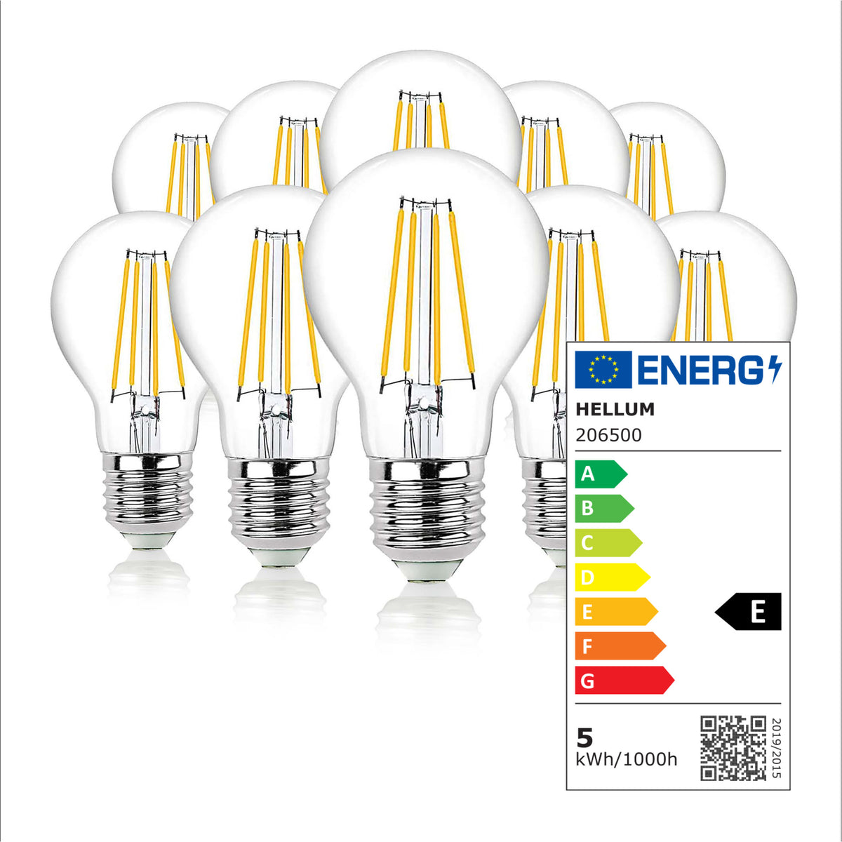LED Glühbirne E27, 10er Set warmweiß, dimmbar, 4,2W 470 Lumen, 90 Ra, klar, EPREL ID 2165103