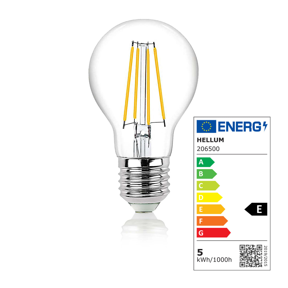 LED Glühbirne E27, warmweiß, dimmbar, 4,2W 470 Lumen, 90 Ra, klar, EPREL ID 2165103