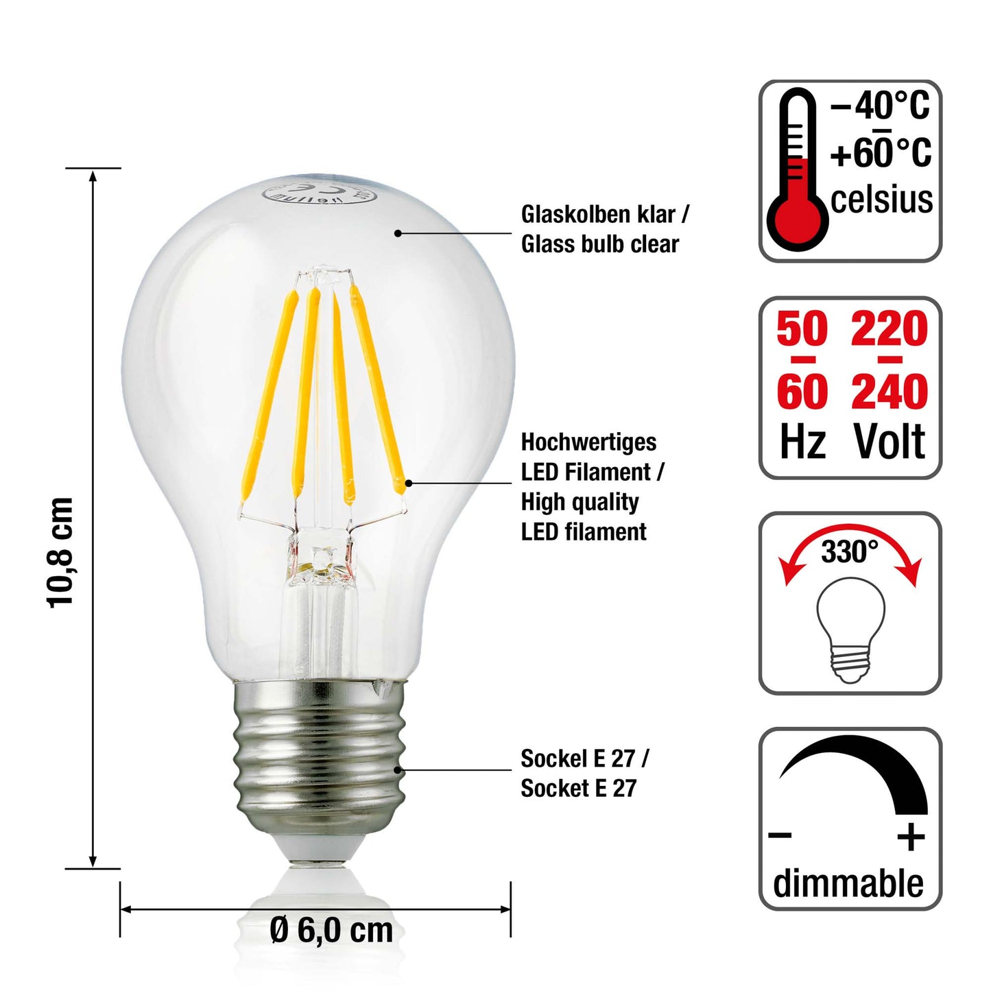 5er-Set_LED-Glühlampe A60,  E27, 7 W, dimmbar, 810 L, klar