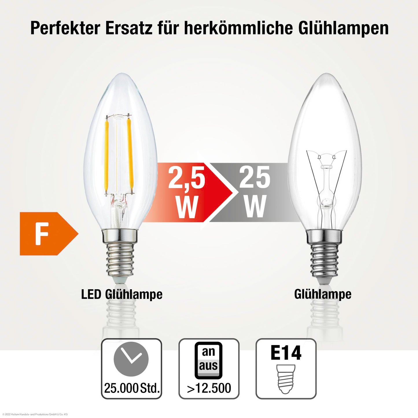 Hellum LED Glühbirne kerzenform E14, warmweiß, 2,2W, 250 Lumen, 2700 Kelvin 3-er Set 220155