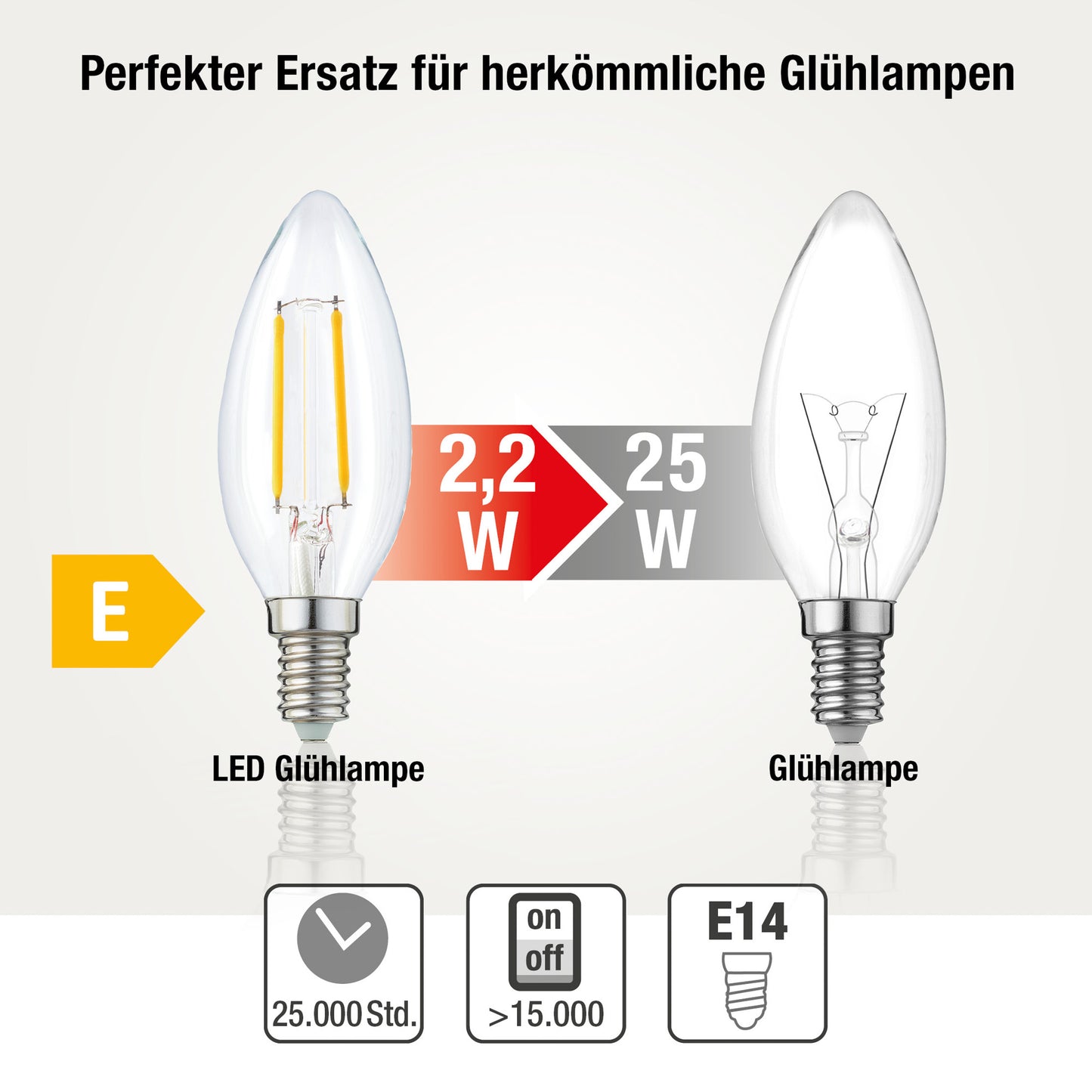 Hellum LED Glühbirne kerzenform E14, warmweiß, 2,2W, 250 Lumen, 2700 Kelvin 3-er Set 220155