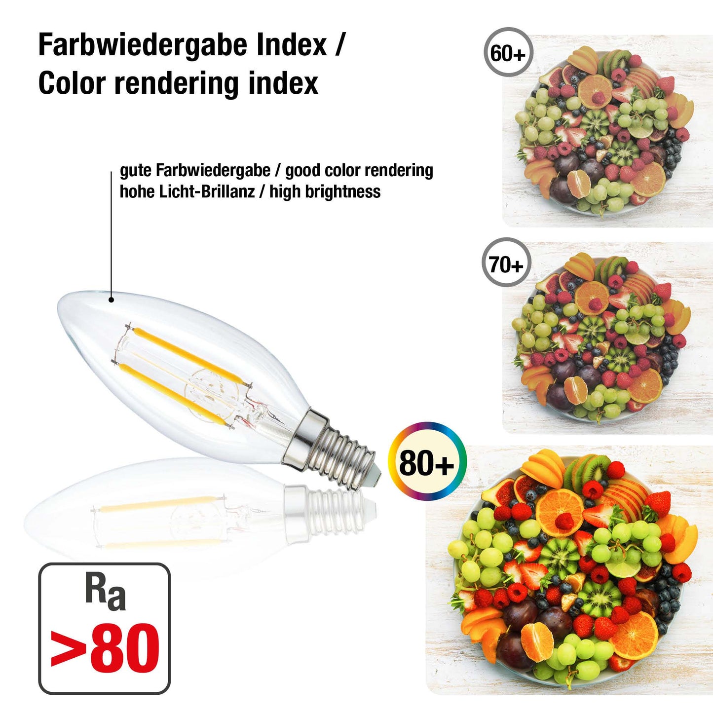 Hellum LED-Filament Glühbirne E14, Kerzenlampe 2,5W, 250 Lumen, C35 2700 Kelvin, warmweiss, 207101