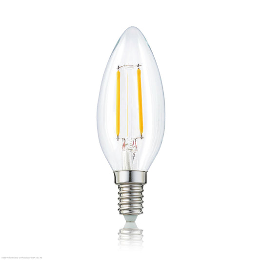Hellum LED-Filament Glühbirne E14, Kerzenlampe 2,5W, 250 Lumen, C35 2700 Kelvin, warmweiss, 207101