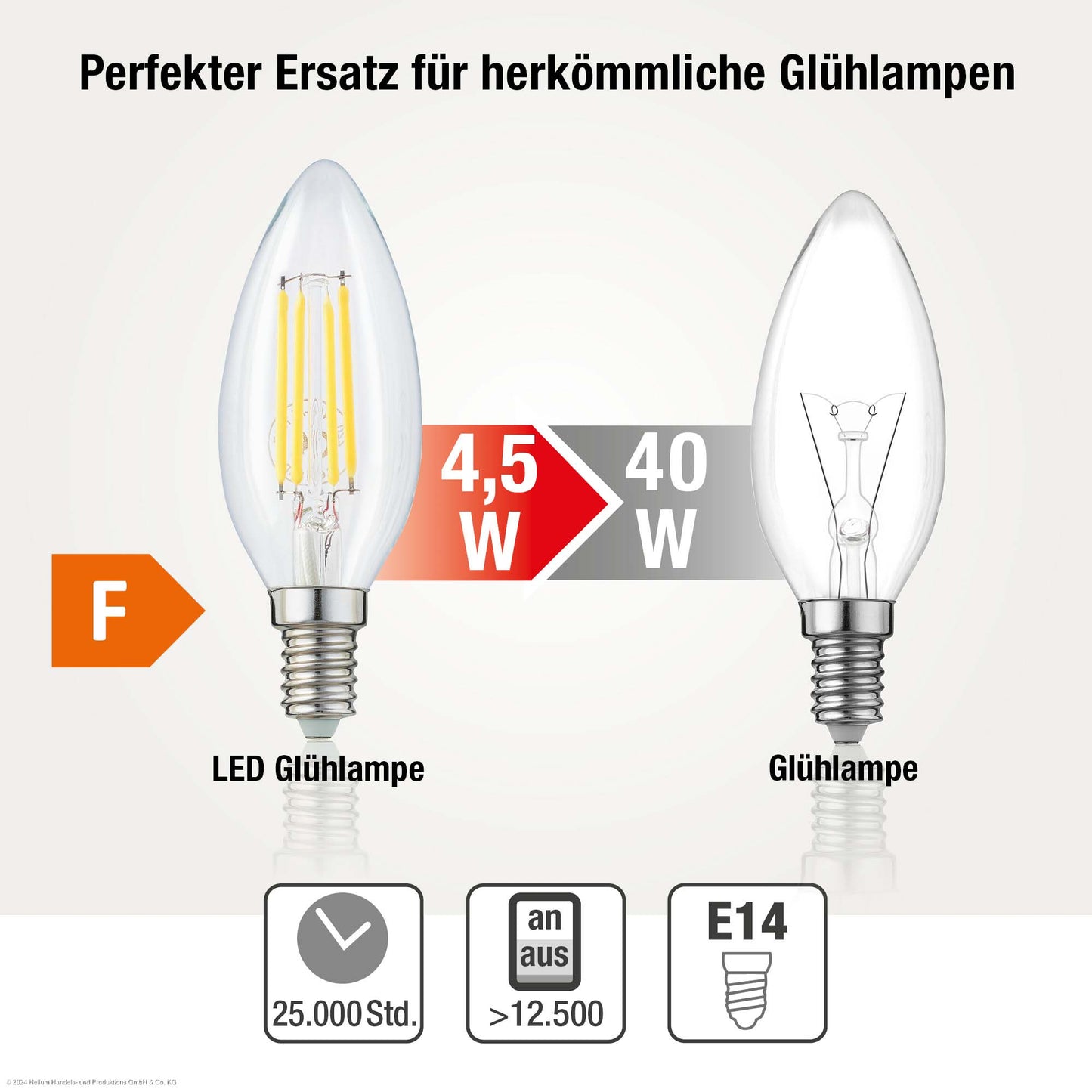 Hellum Kerznelampe, E14 LED Kerzenform, Warmweiß 2700K, 470 Lumen, 4,5W, C35, 3er Set 220186
