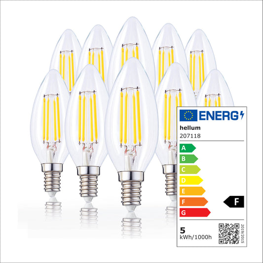 LED Kerzenbirne E14, 10er Set warmweiß, 4,5W 470 Lumen, klar, EPREL ID 1353788