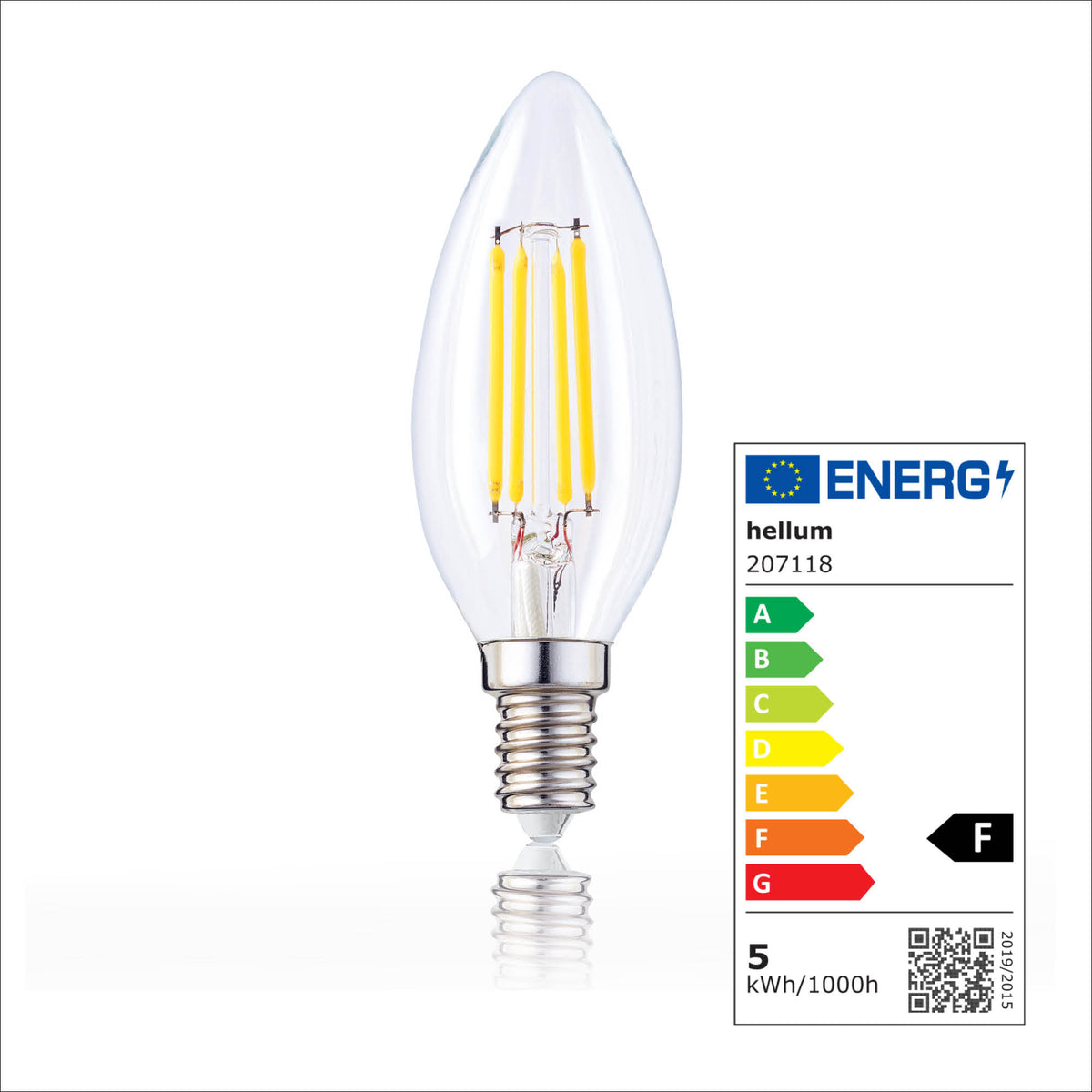 LED Kerzenbirne E14, warmweiß, 4,5W 470 Lumen, klar, EPREL ID 1353788
