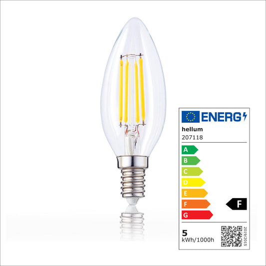 LED Kerzenbirne E14, warmweiß, 4,5W 470 Lumen, klar, EPREL ID 1353788