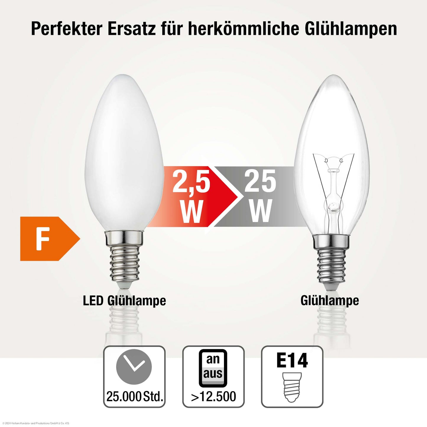 Hellum Kerzenlampe LED-Filament Glühbirne E14 warmweiß, 2,5W, 250 Lumen, C35, 2700 Kelvin matt, 3-er Set 220216