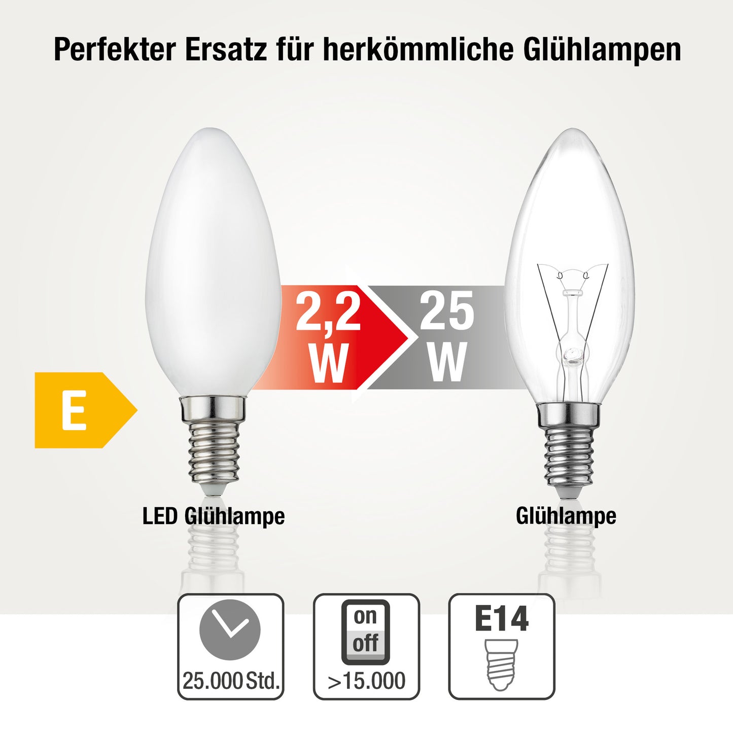 Hellum LED-Filament Glühbirne, E14, 2,5W, 250 Lumen, C35, 2700 Kelvin, warmweiß, matte Kerzenlampe 1 Stück 207200