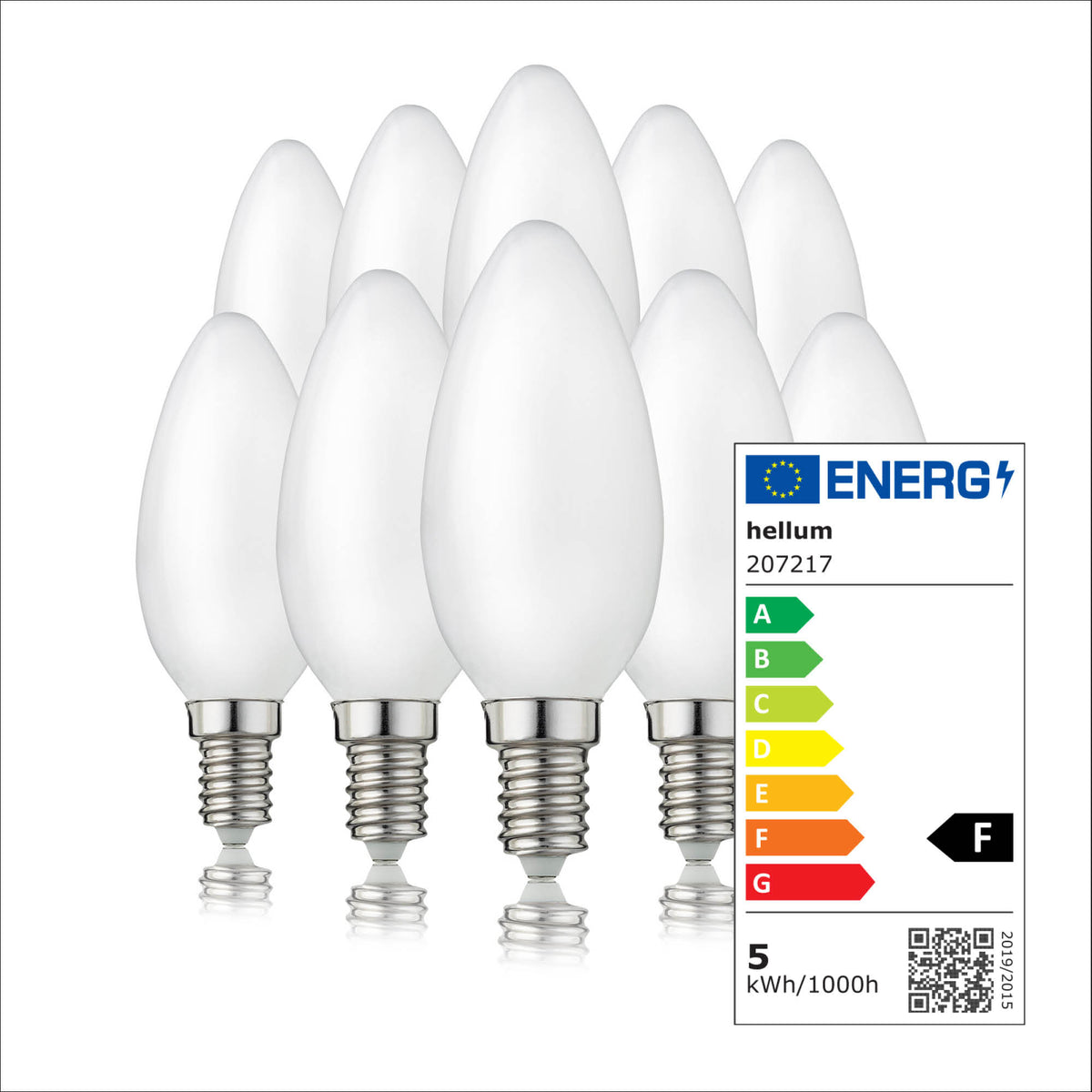 LED Kerzenbirne E14, 10er Set warmweiß, 4,2W 470 Lumen, 90 Ra, matt, EPREL ID 1354056
