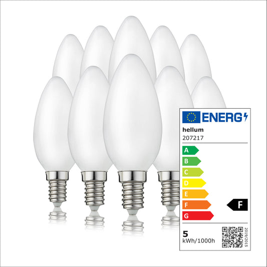 LED Kerzenbirne E14, 10er Set warmweiß, 4,2W 470 Lumen, 90 Ra, matt, EPREL ID 1354056