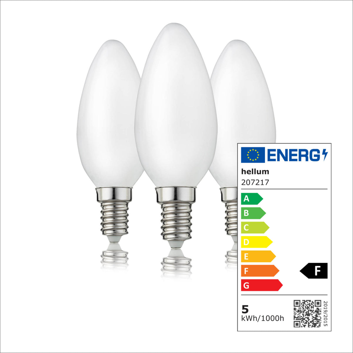 LED Kerzenbirne E14, 3er Set warmweiß, 4,5W 470 Lumen, matt, EPREL ID 1354056