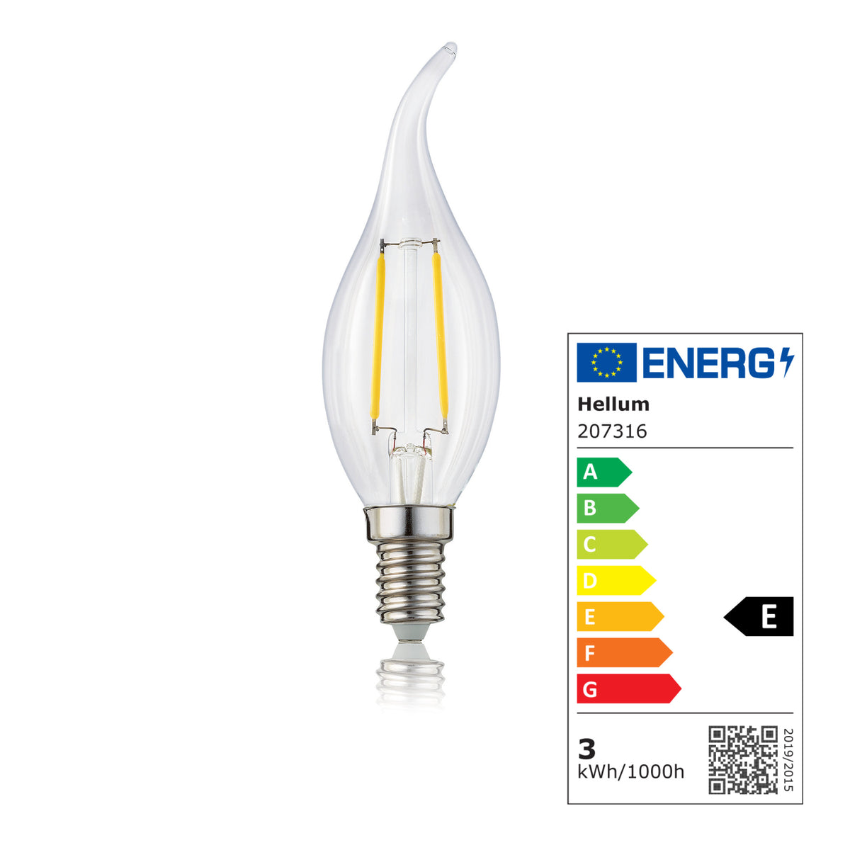 LED Glühbirne E14, warmweiß, 2,2W 250 Lumen, klar, EPREL ID 1805607