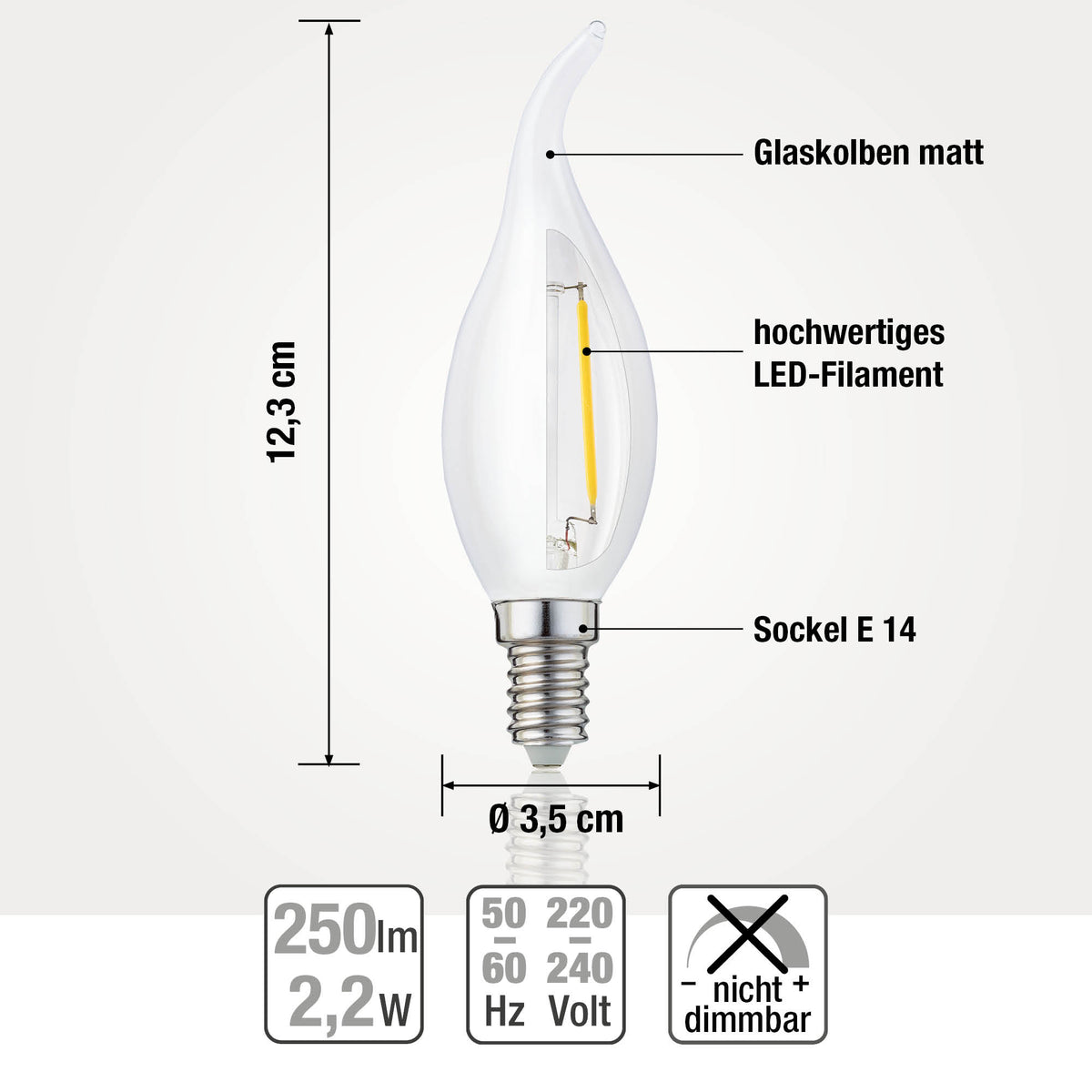 LED Kerzenlampe Windstoß E14, 3er Set warmweiß, 2,2W 250 Lumen, klar, EPREL ID 1358372