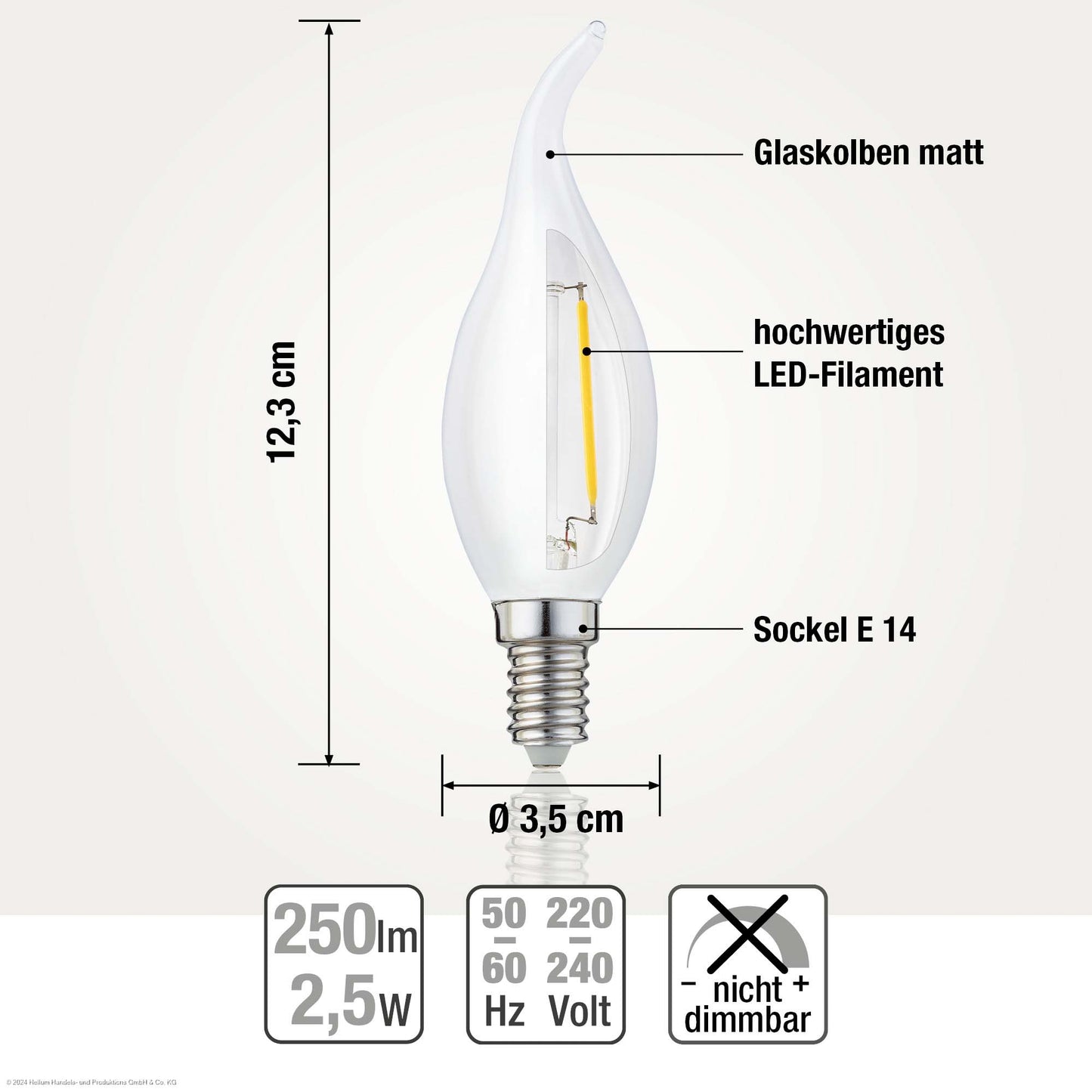 LED-Windstoß-Lampe CA35, E14, 2,5W, Glas matt, 250 lm 207415