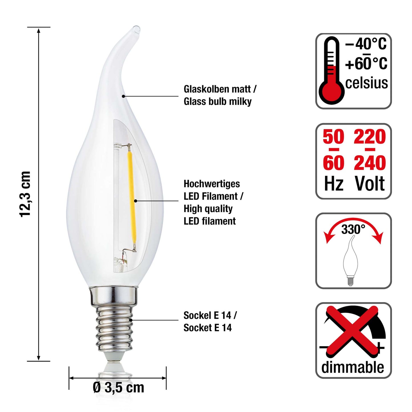 Hellum LED Glühlampen Windstoß, E14, 250 Lumen, 2,5 W, 2700 Kelvin, warmweiß, matt, 3er Set 220278