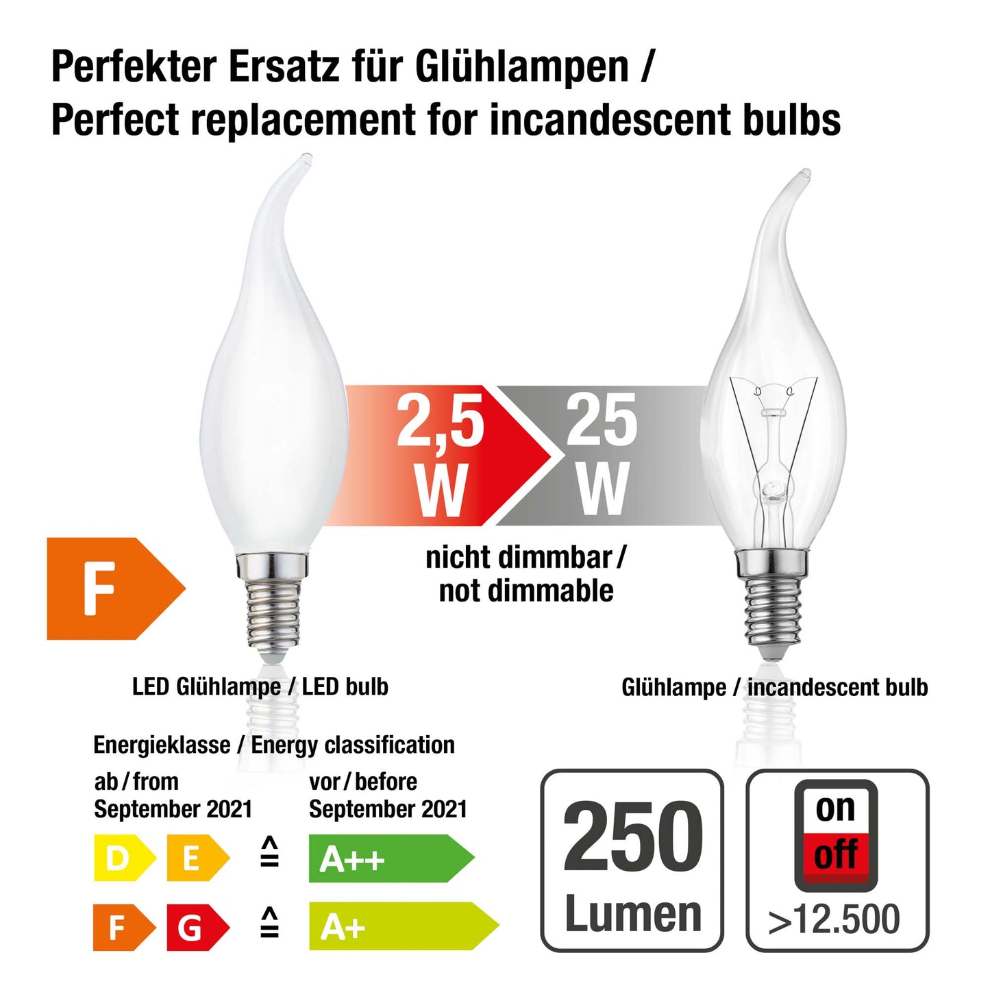 Hellum LED Glühlampen Windstoß, E14, 250 Lumen, 2,5 W, 2700 Kelvin, warmweiß, matt, 3er Set 220278
