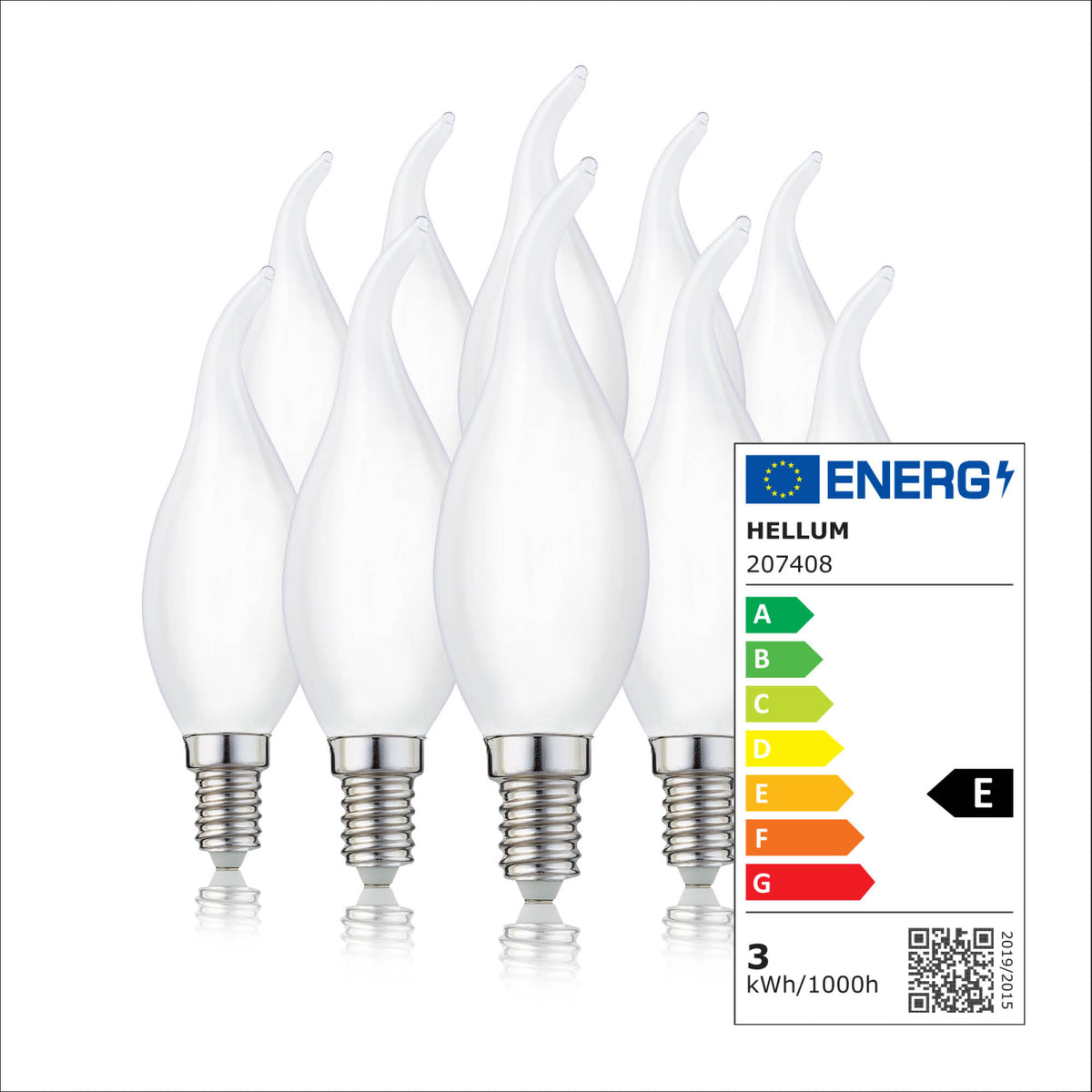 LED Kerzenlampe Windstoß E14, 10er Set warmweiß, 2,2W 250 Lumen, matt, EPREL ID 2181335