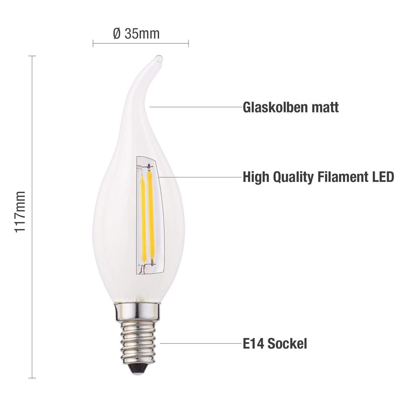 Hellum LED Glühlampen Windstoß, E14, 250 Lumen, 2,5 W, 2700 Kelvin, warmweiß, matt, 3er Set 220278