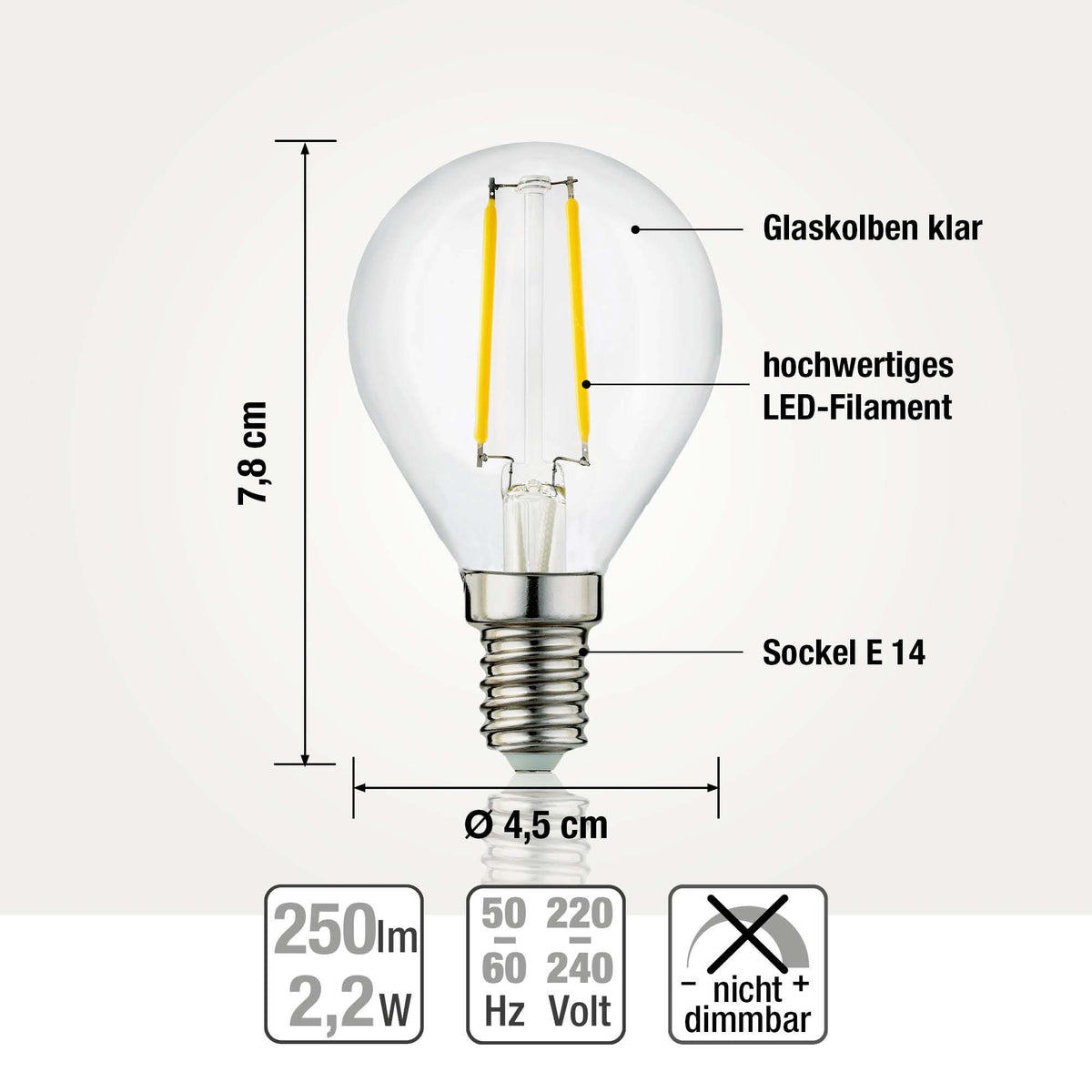 LED Glühbirne E14, 3er Set warmweiß, 2,2W 250 Lumen, klar, EPREL ID 2165100