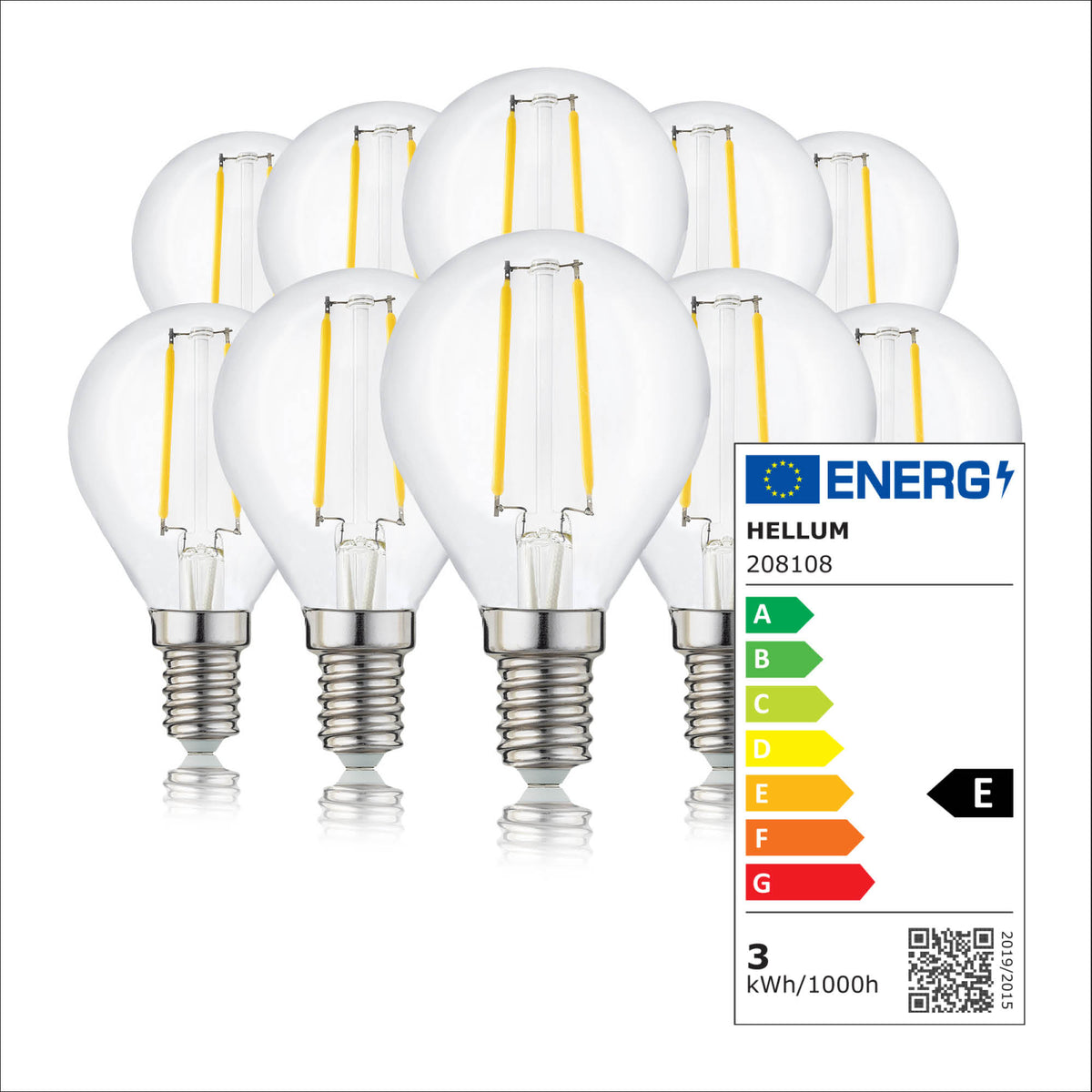 LED Glühbirne E14, 10er Set warmweiß, 2,2W 250 Lumen, klar, EPREL ID 2165100