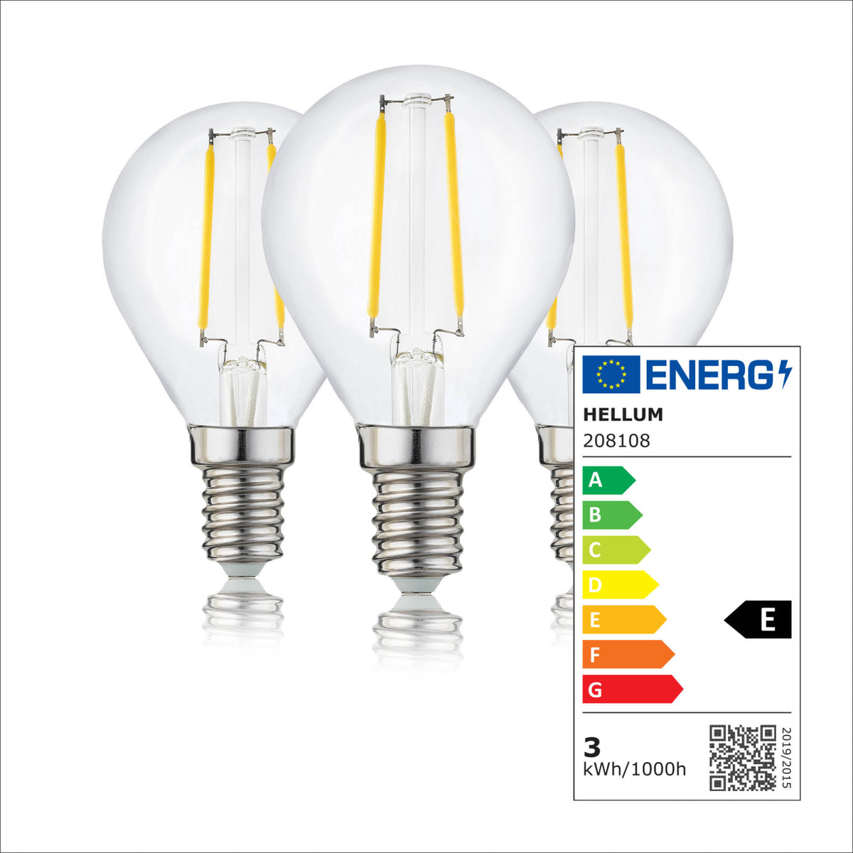 LED Glühbirne E14, 3er Set warmweiß, 2,2W 250 Lumen, klar, EPREL ID 2165100