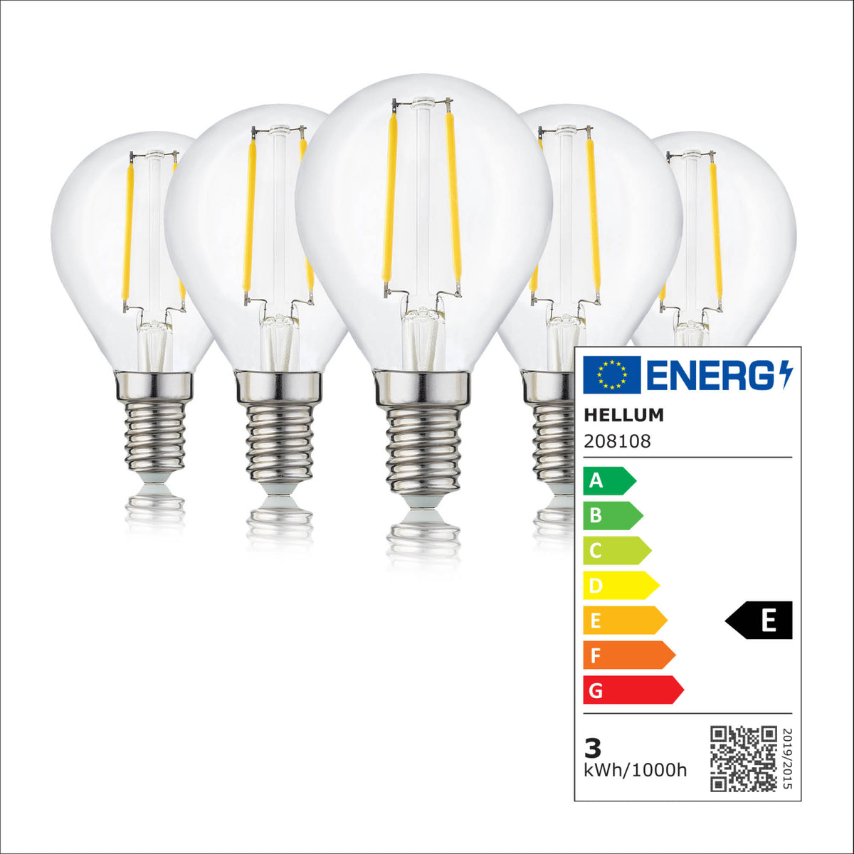 LED Glühbirne E14, 5er Set warmweiß, 2,2W 250 Lumen, klar, EPREL ID 2165100
