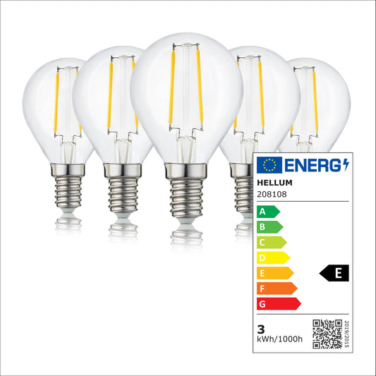 LED Glühbirne E14, 5er Set warmweiß, 2,2W 250 Lumen, klar, EPREL ID 2165100