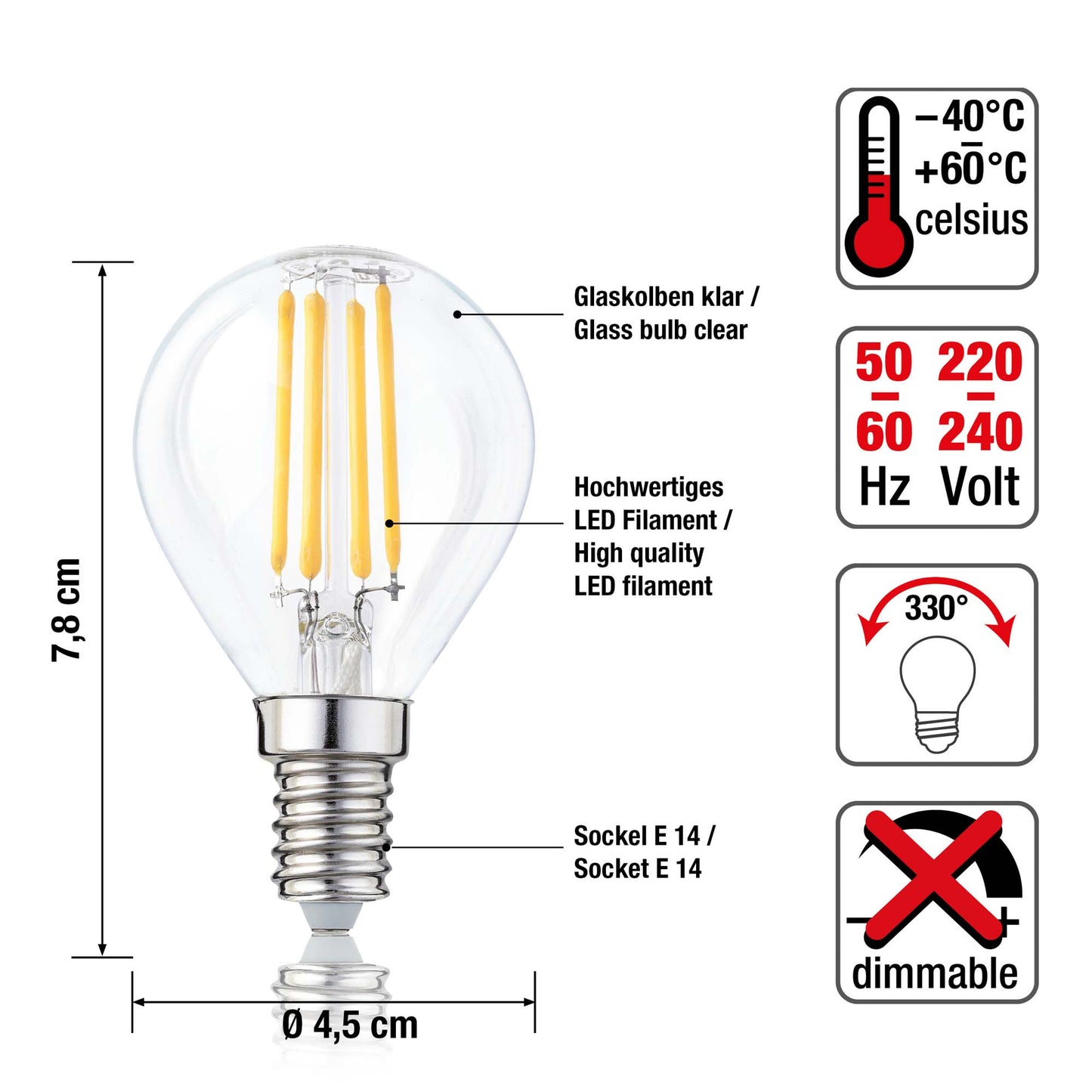 3er-Set_LED-Tropfenlampe G45,  E14, 4,5 W, 420 L, klar