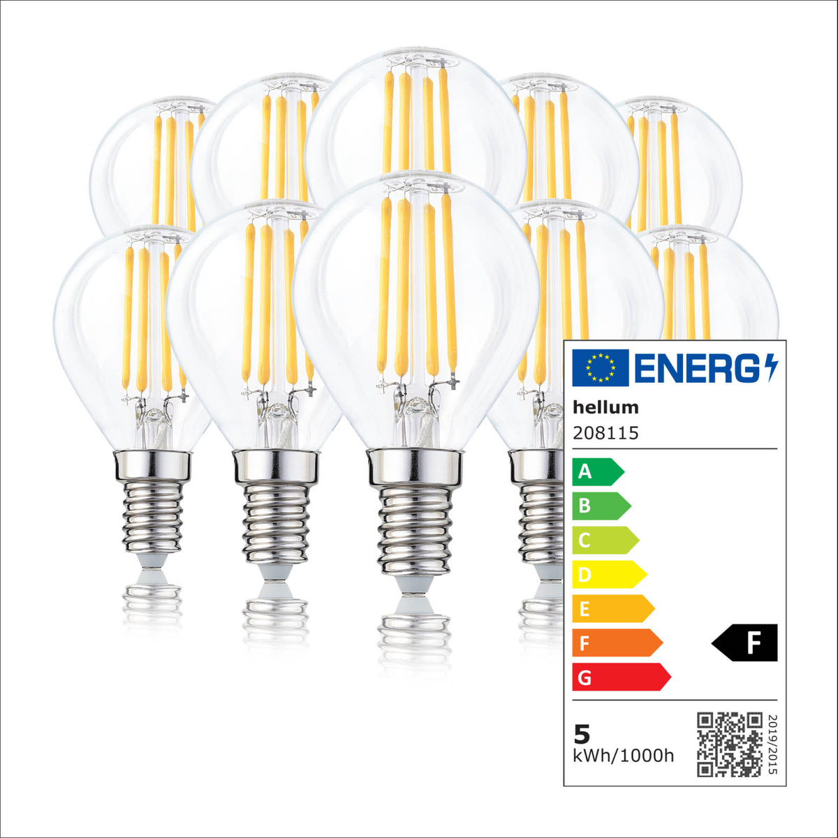 LED Glühbirne E14, 10er Set warmweiß, dimmbar, 4,2W 470 Lumen, 90 Ra, klar, EPREL ID 1359972
