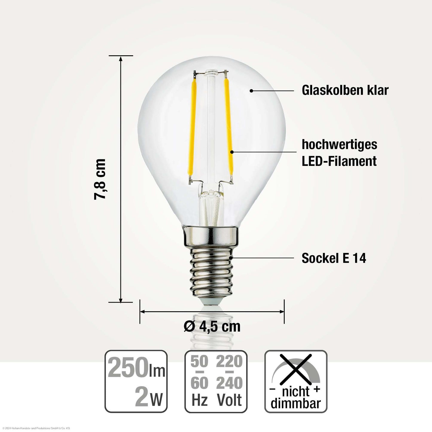 5er-Set_LED-Tropfenlampe G45,  E14, 2,2 W, klar