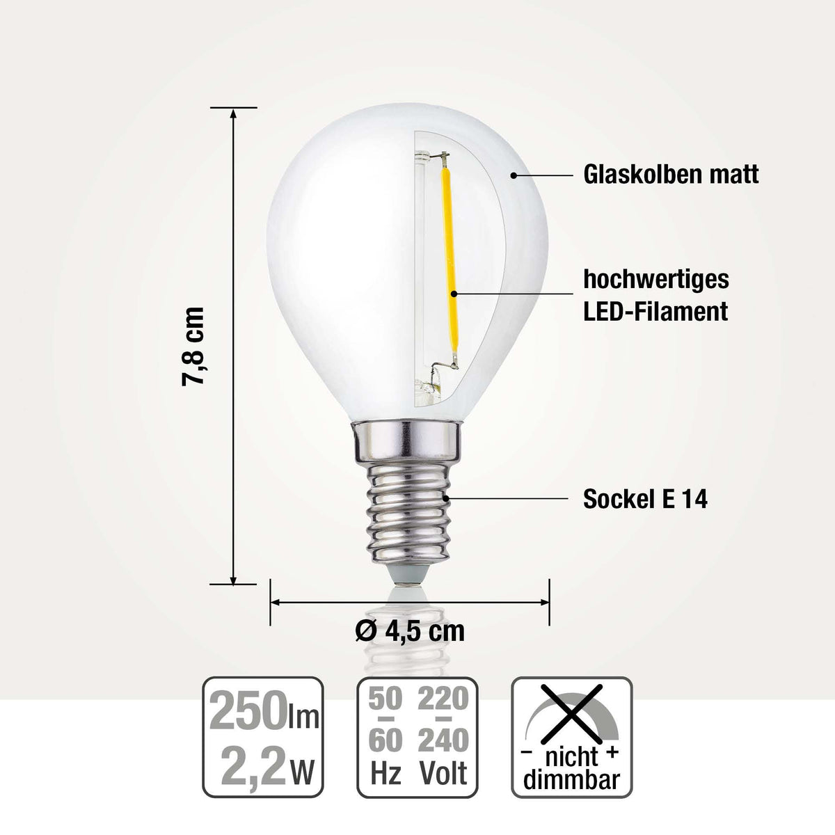 LED Glühbirne E14, 10er Set warmweiß, 2,2W 250 Lumen, matt, EPREL ID 2165576