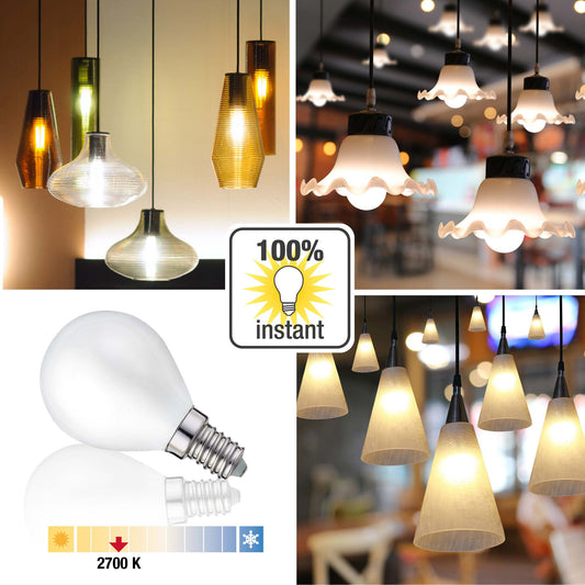 Hellum LED- Filament Glühbirne, Lampe E14 Warmweiß 2700 K, 4,5 W, G45 matt 1 Stück 208214