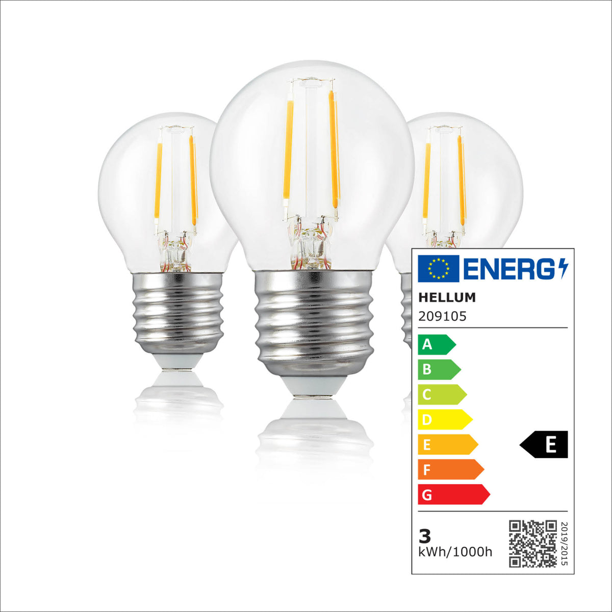 LED Glühbirne E27, 3er Set warmweiß, 2,2W 250 Lumen, klar, EPREL ID 2165830