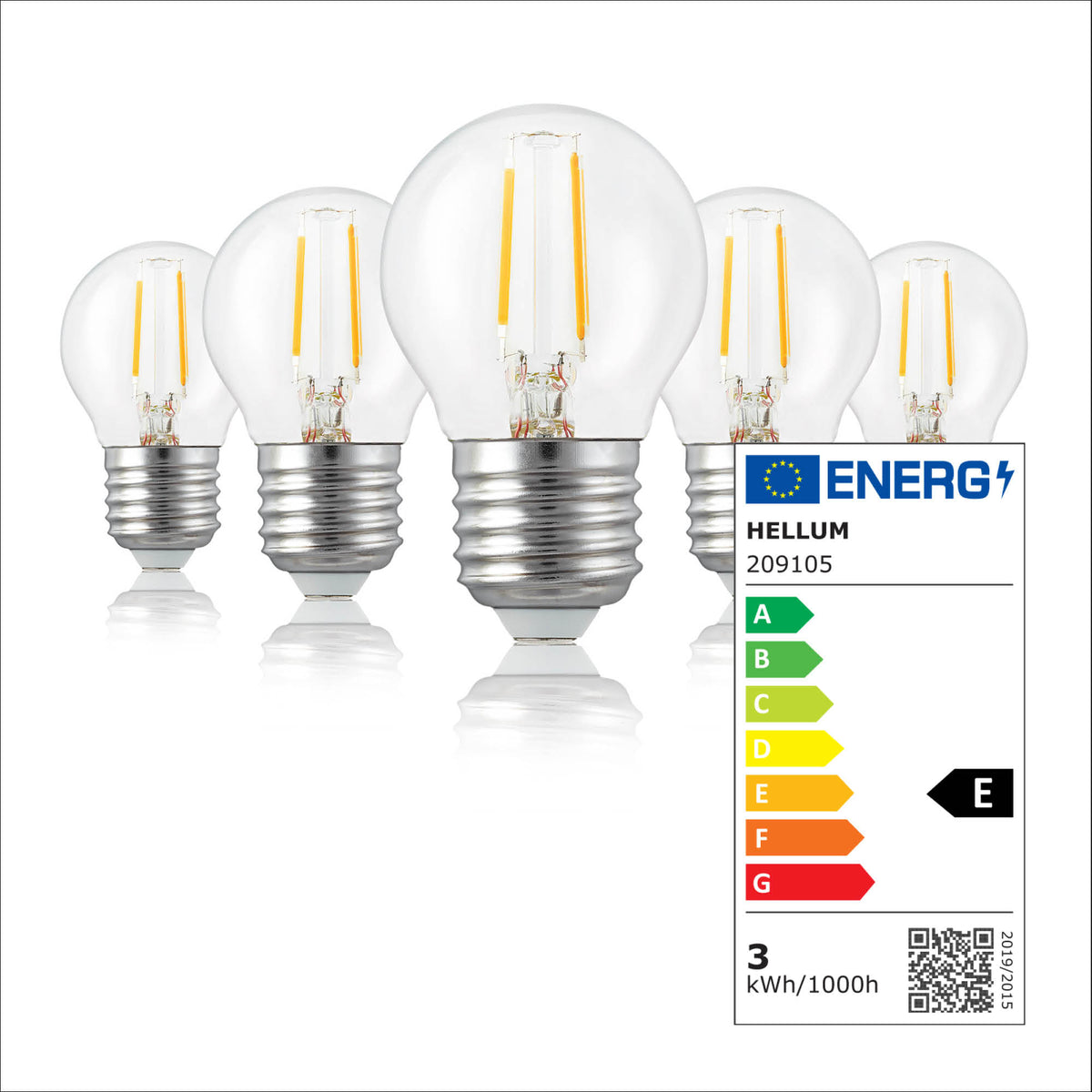 LED Glühbirne E27, 5er Set warmweiß, 2,2W 250 Lumen, klar, EPREL ID 2165830