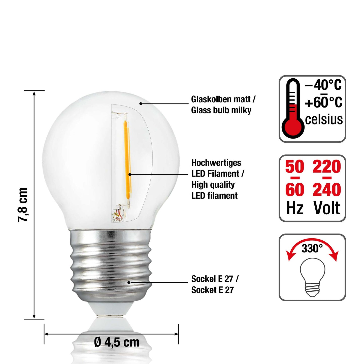 Hellum LED Glühbirne Mini Globe, E27 Lampe Warmweiß 2700 K, 2,5 W matt, 3er Set 220452