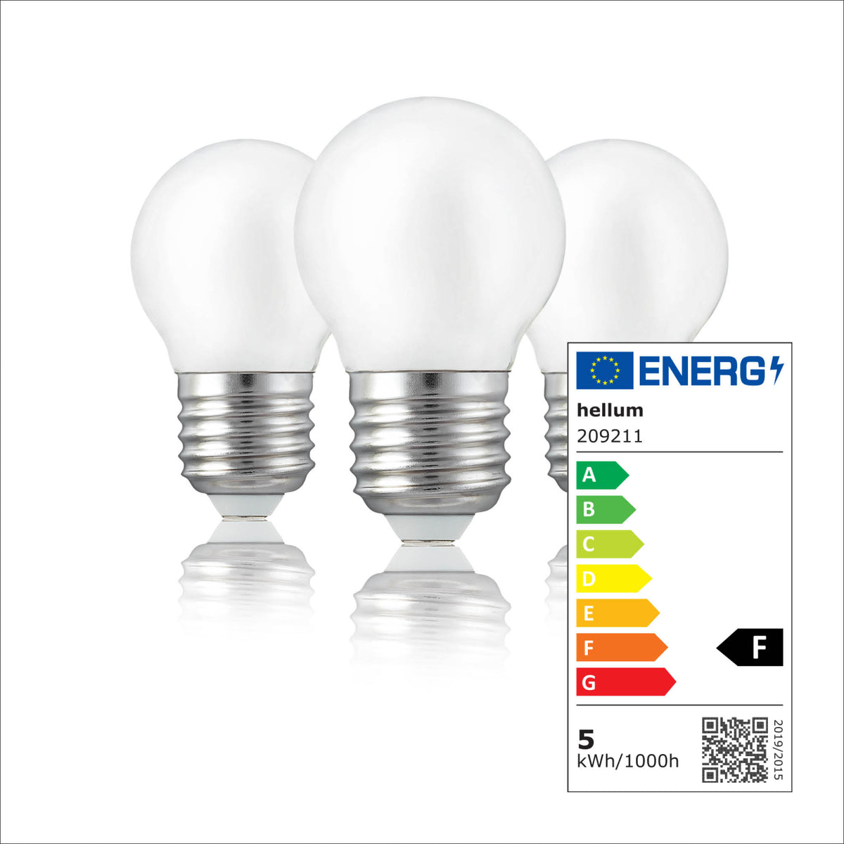 LED Glühbirne E27, 3er Set warmweiß, 4,5W 470 Lumen, matt, EPREL ID 941770