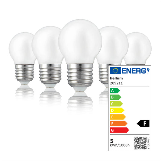 LED Glühbirne E27, 5er Set warmweiß, 4,5W 470 Lumen, matt, EPREL ID 941770