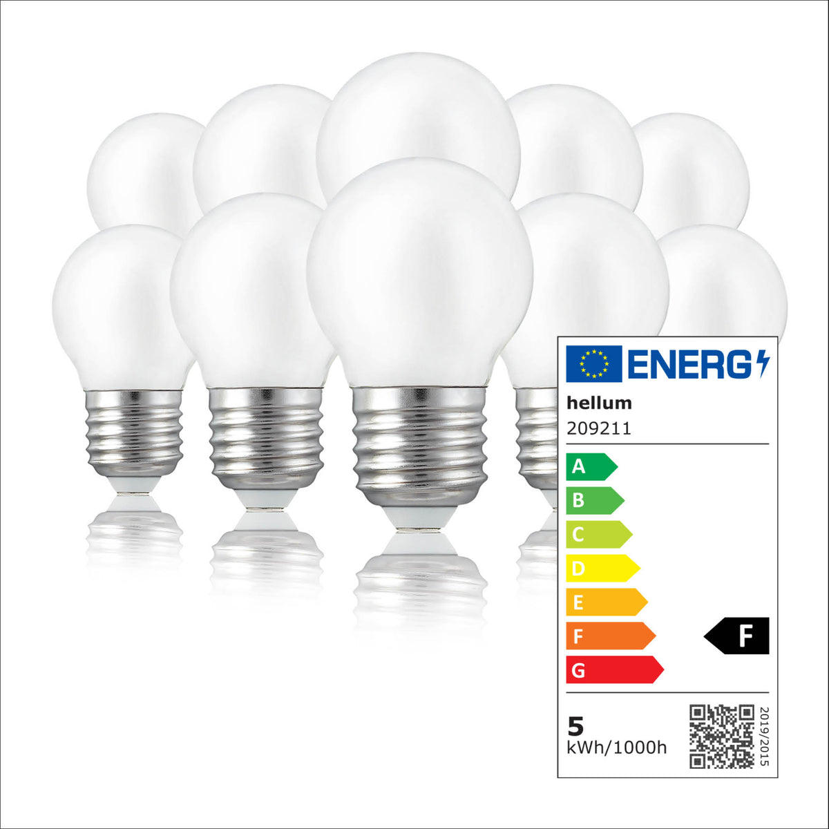 LED Glühbirne E27, 10er Set warmweiß, 4,5W 470 Lumen, matt, EPREL ID 941770