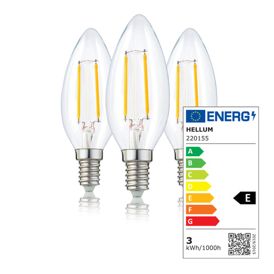 LED Kerzenbirne E14, 3er Set warmweiß, 2,5W 250 Lumen, klar, EPREL ID 2165789