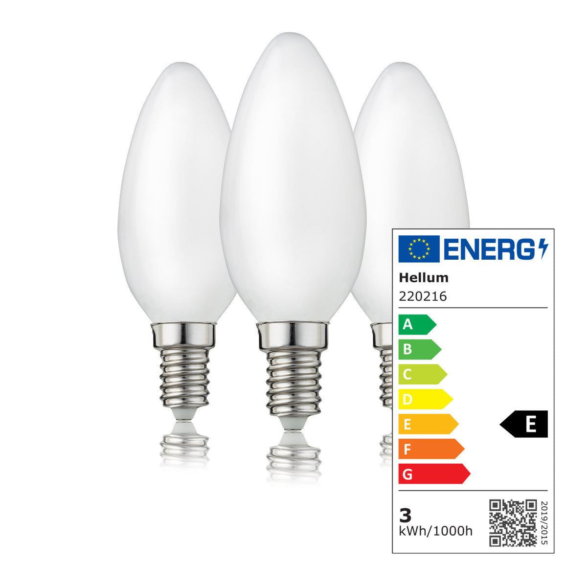 LED Kerzenbirne E14, 3er Set warmweiß, 2,5W 250 Lumen, matt, EPREL ID 2325979