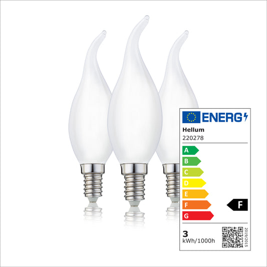 LED Kerzenlampe Windstoß E14, 3er Set warmweiß, 2,2W 250 Lumen, klar, EPREL ID 1358372