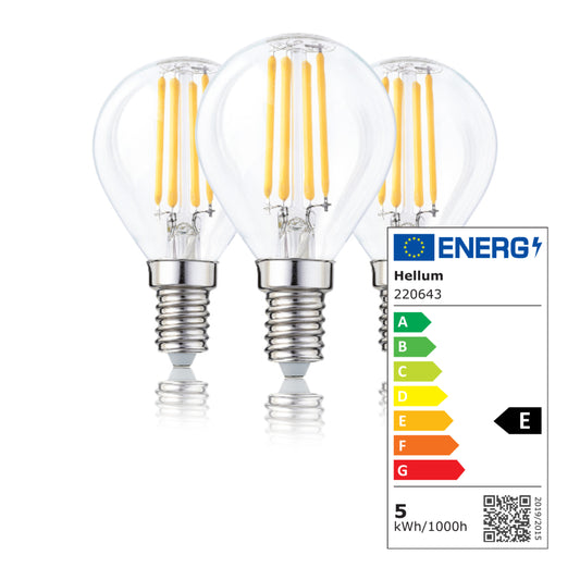 LED Glühbirne E14, 3er Set warmweiß, dimmbar, 4,2W 470 Lumen, 90 Ra, klar, EPREL ID 1859353