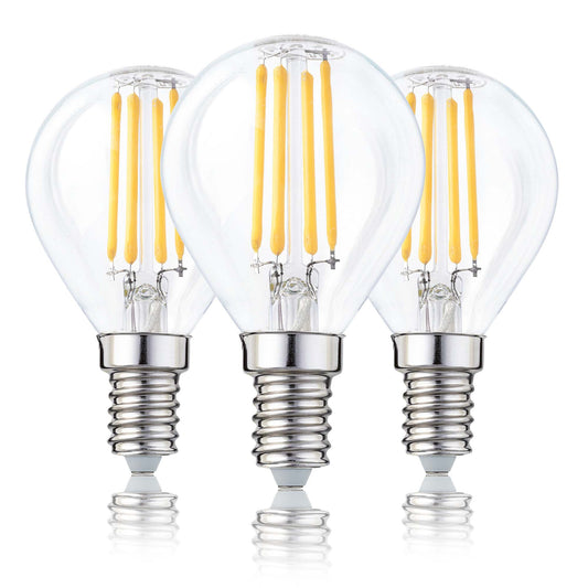 3er-Set LED-Glühlampe G45, E14, 4,2 W, klar, 90 Ra, 470 lm, 4 Filamente 220643