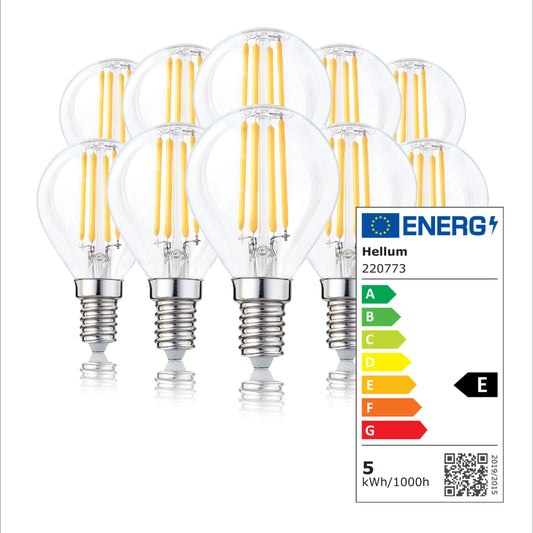 LED Glühbirne E14, 10er Set warmweiß, dimmbar, 4,2W 470 Lumen, 90 Ra, klar, EPREL ID 1859356