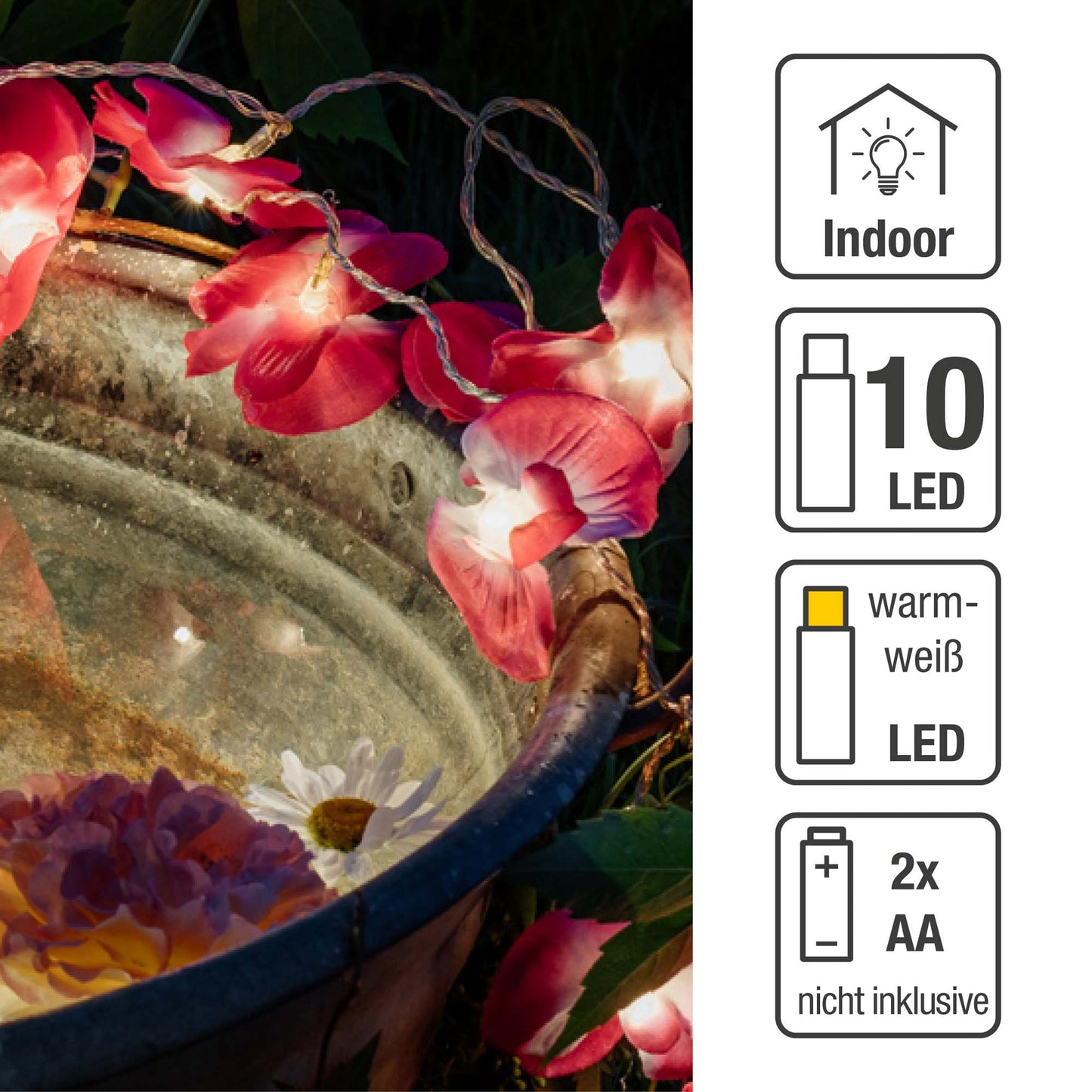 2er Set 10-tlg.LED-Lichterkette mit Orchideen, batteriebetrieben 300178