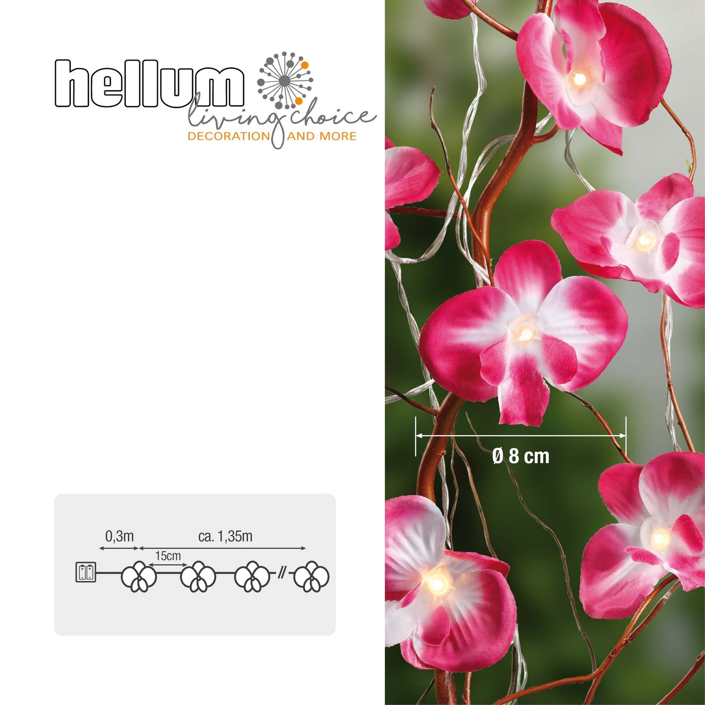 2er Set 10-tlg.LED-Lichterkette mit Orchideen, batteriebetrieben 300178