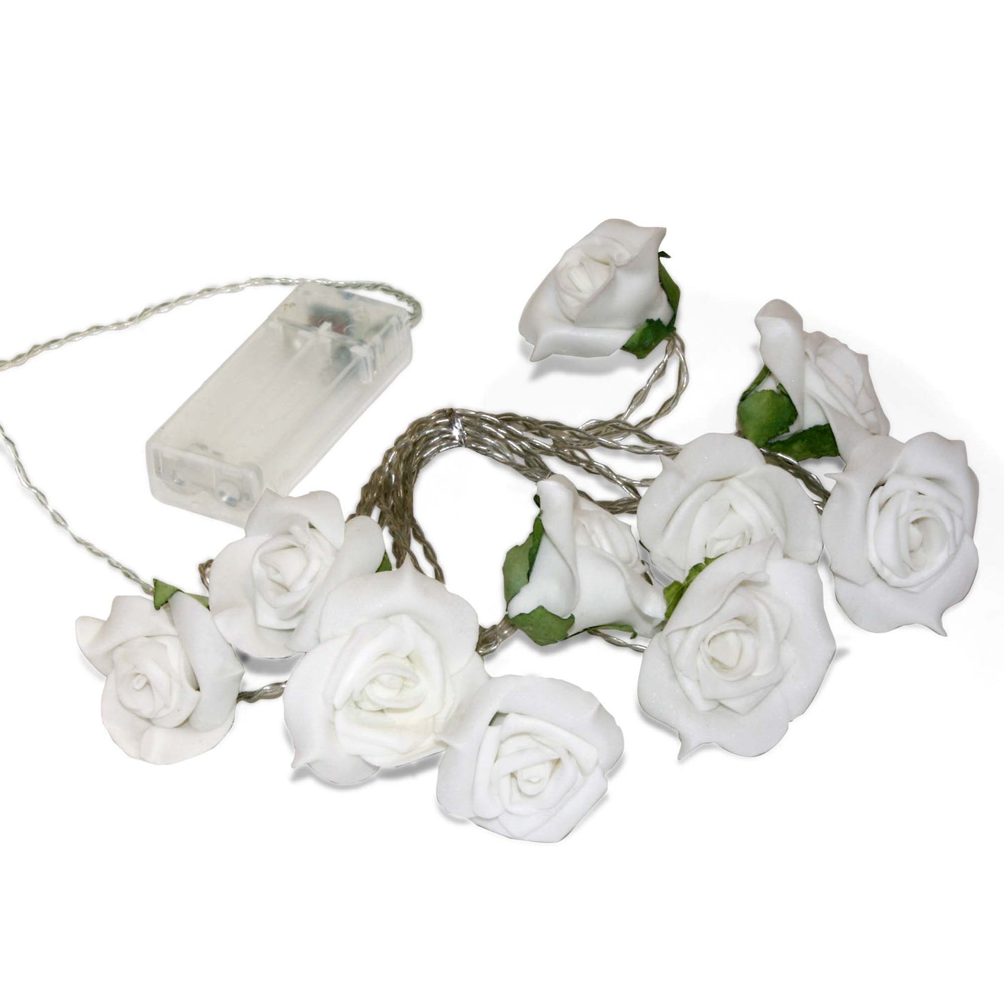 2er Set 10-tlg. LED-Lichterkette mit weißen Rosen, warm-weiße LEDs, batteriebetrieben 300239